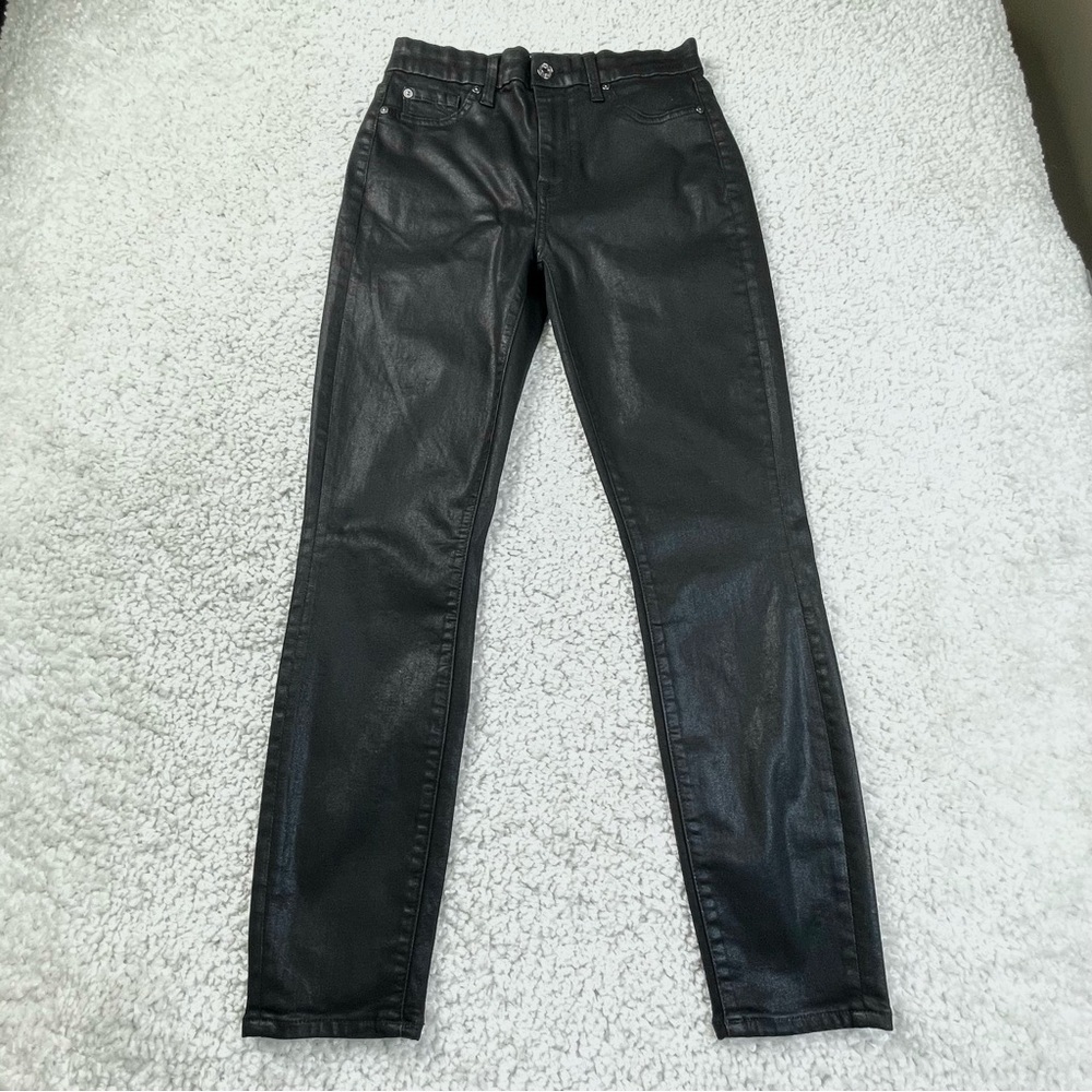 7 for all Mankind High Rise Skinny Jeans Black Coated Streetwear Edgy Glam 28